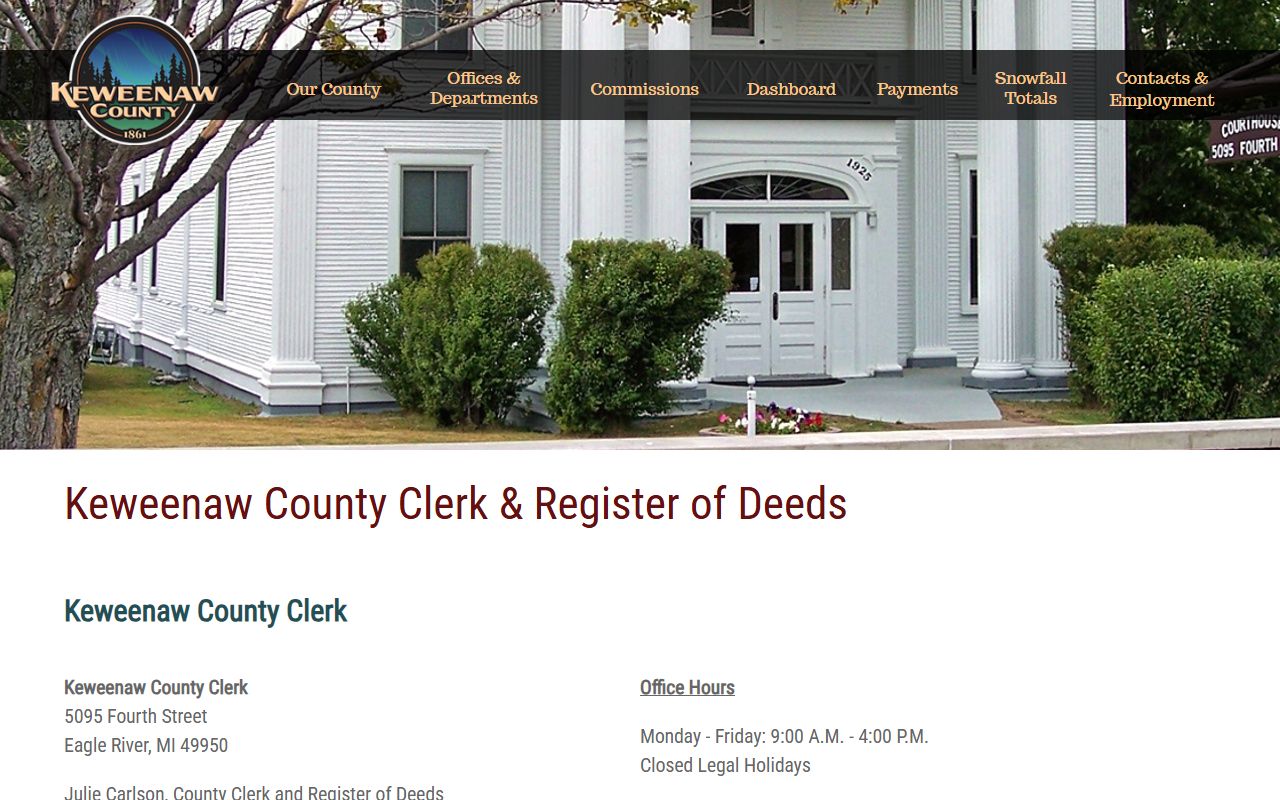 Keweenaw County Clerk and Register of Deeds records office information