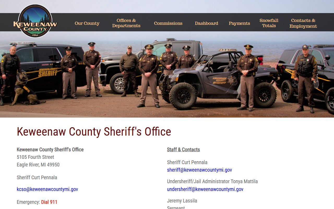 Keweenaw County Sheriff's Office page used for arrest records and law-enforcement requests