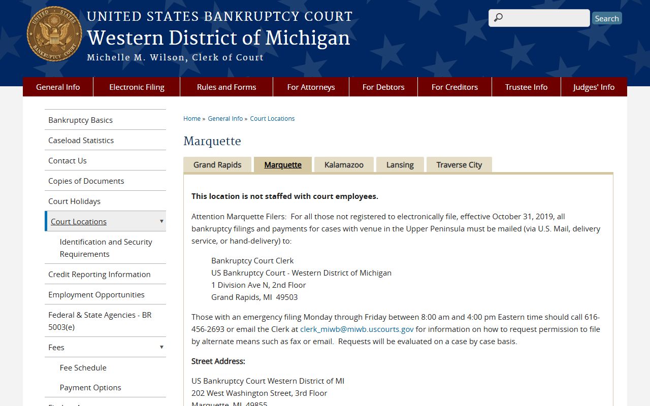 Keweenaw County federal bankruptcy court records and docket location
