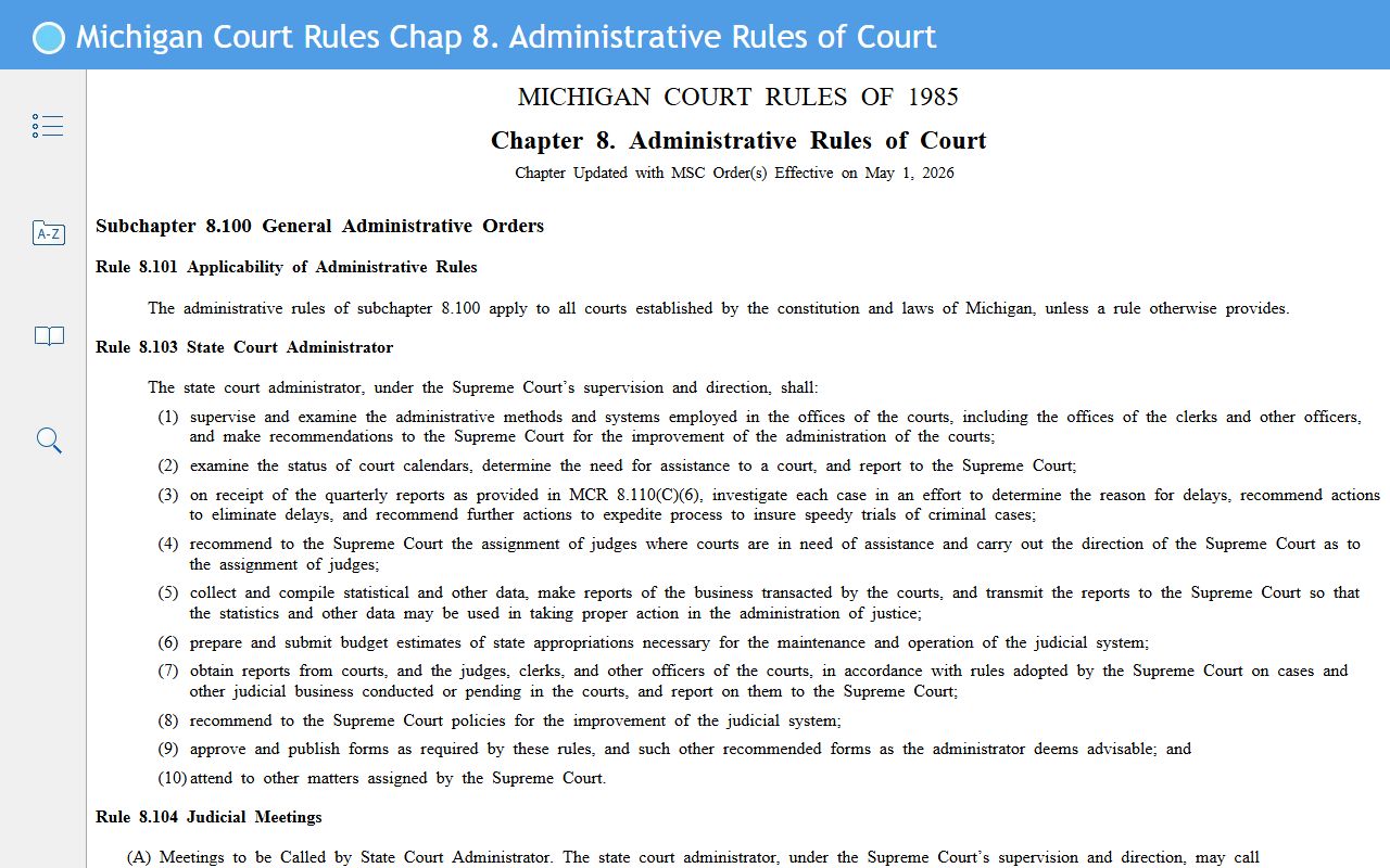 Keweenaw County court records rules for dockets and registers of actions