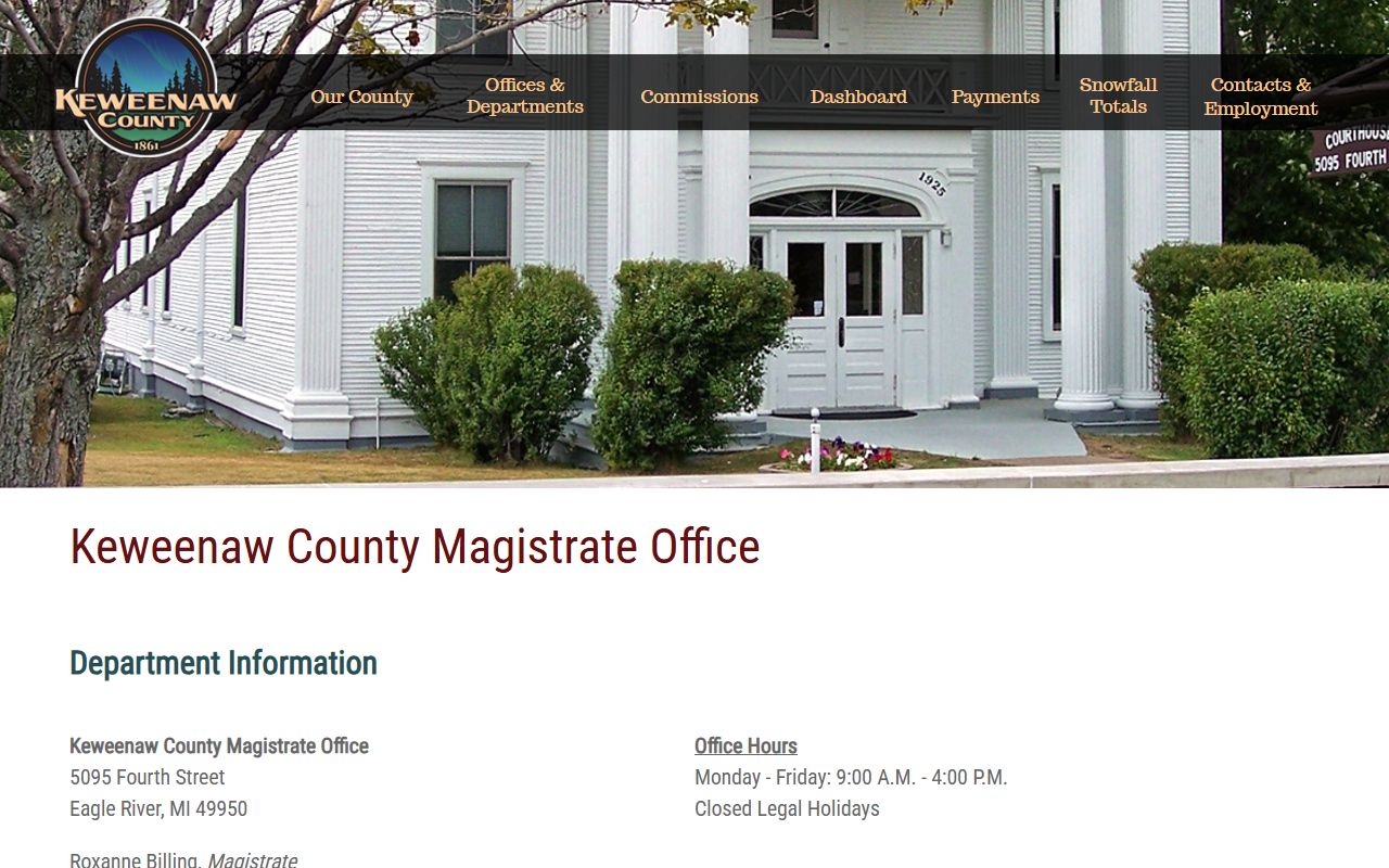 Keweenaw County circuit court and magistrate office records in Eagle River