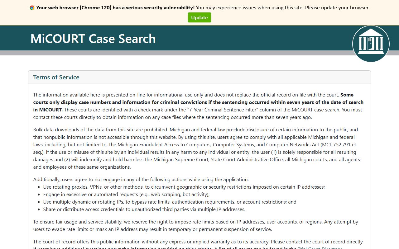 Keweenaw County court records search on the statewide MiCOURT portal