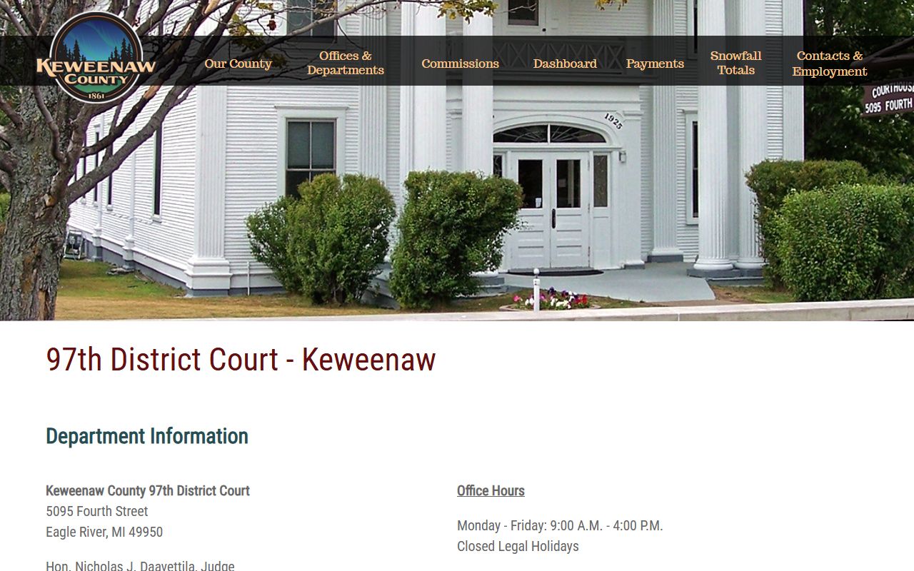 Keweenaw County district court records and jurisdiction page