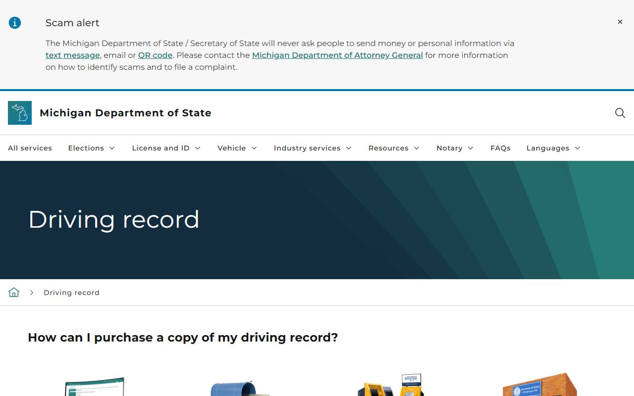 Keweenaw County traffic records and the Michigan Secretary of State driving record request page