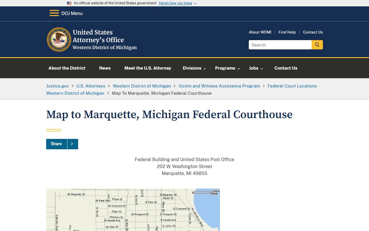 Keweenaw County federal warrant hearings and the Marquette federal courthouse map